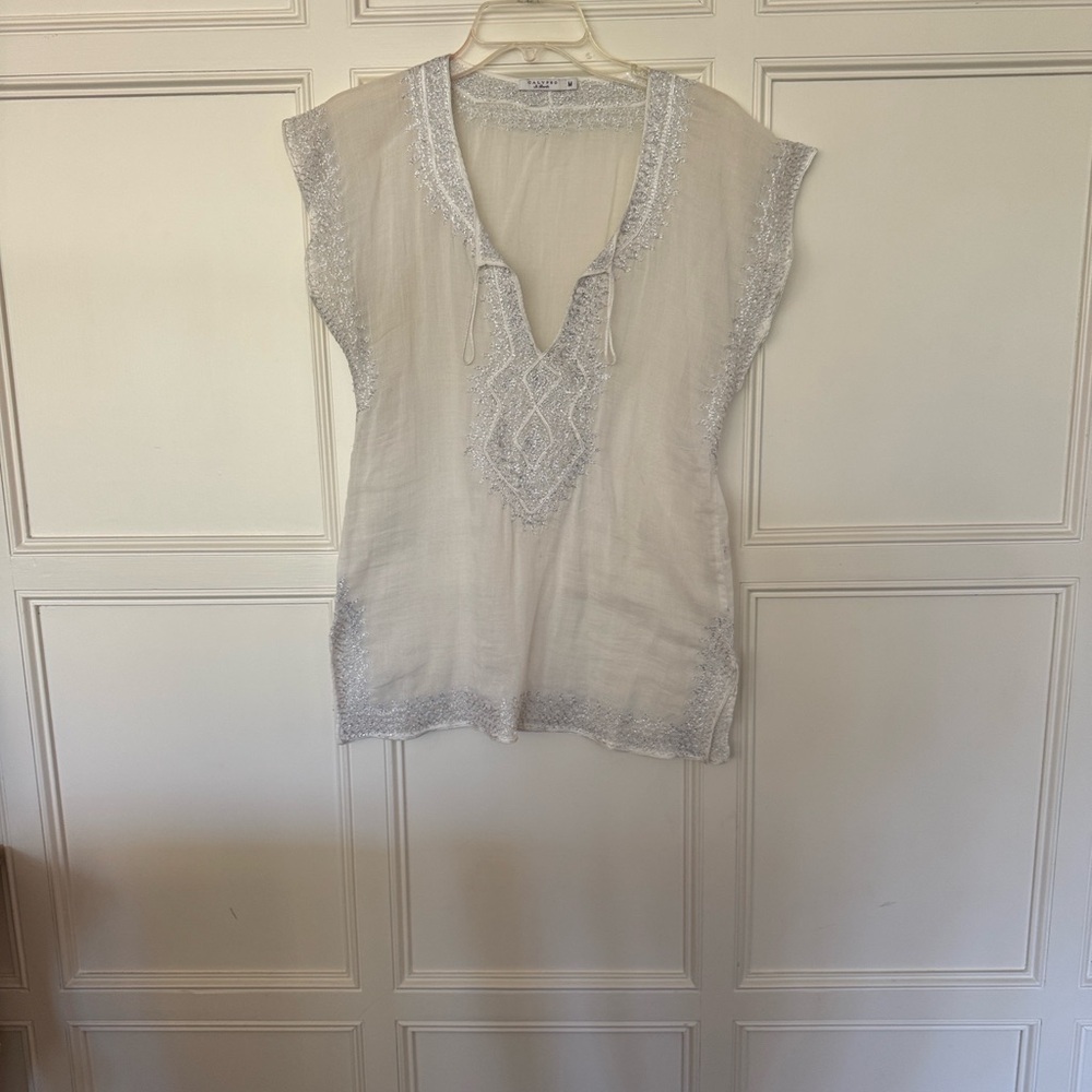 Calypso st Barth White Sheer Tunic with Embroidered Details
